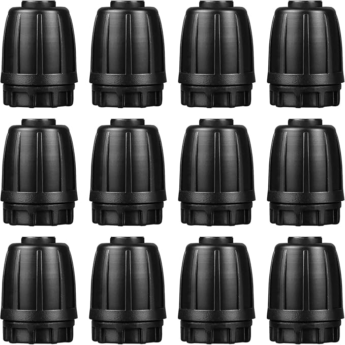 Drip Irrigation Fittings for 1/2 inch Tubing (0.60"-0.63" OD), 12 Pieces Barbed Locked End Plug Connectors, End Caps Drip Line Nuts Connectors for Drip Irrigation Hose (13mm ID)(Black)