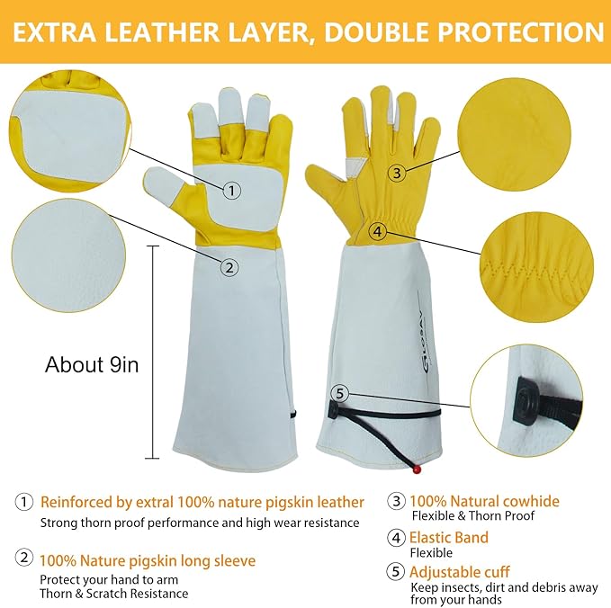 Cactus Gloves, Thorn Proof Gardening Gloves for Rose Pruning & Cacti Handling (Medium (Pack of 1), Yellow-reinforce)