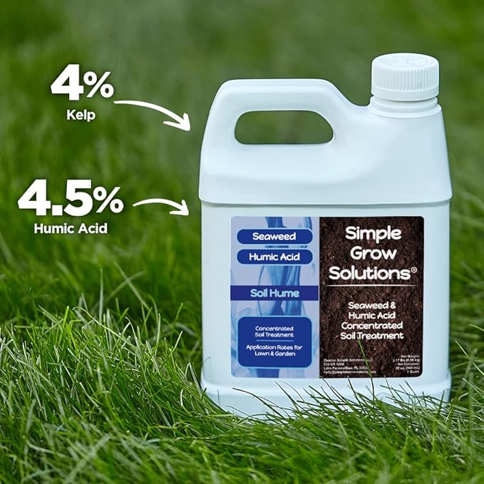 Organic Super Seaweed Humic Acid Blend- Liquid Sea Kelp for Grass and Plants - Soil Hume - Simple Grow Solutions- Natural Lawn & Garden Concentrate- Use with Fertilizer Program (32 Ounce)