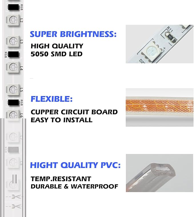 5050-60 Type AC 110-120V White LED Strip Lights, Flexible/Waterproof/Dimmable/Multi-Modes LED Rope Light + 23 Keys Remote for Home/Garden/Building Decoration (164ft/50m, White 6000K)