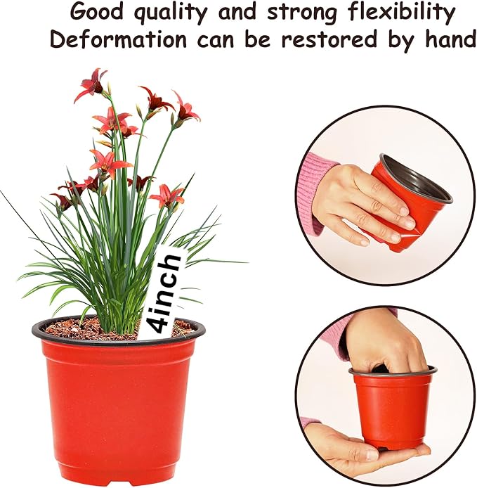 4 Inch 200 Pack Plastic Nursery Pots with Drainage Holes,Plastic Seed Starting Pots Come with 200 Pcs Labels, Reusable Seedling Flower Plant Container for Succulents, Seedlings, Transplanting