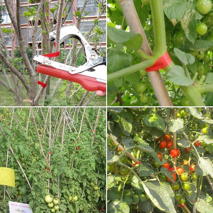 Plant Tying Machine Tape Tool for Tomatoes Peppers Grapes Cucumbers and Vining Vegetables Quickly and Easily Tie, Great for Gardeners Farmers, with Tapes, Spare Parts, Staples - Red