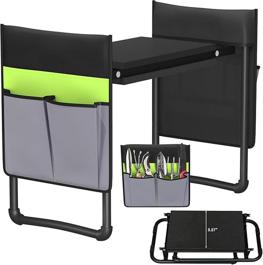 Garden Kneeler and Seat 2-in-1 Foldable Gardening Stool with EVA Foam Kneeling Pad Heavy Duty Garden Kneeling Bench with 2 Tool Pouches Great Gardening Gifts for Women and Men Seniors(Green)