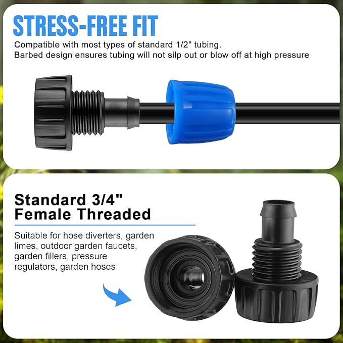 12 Pcs 1/2 Inch Garden Hose Adapter 3/4" to 1/2" Drip Irrigation Tubing Faucet Adapter Drip Irrigation Parts Faucet to Hose Adapter for Garden 3/4 Inch Faucet Connector (Green, Blue)