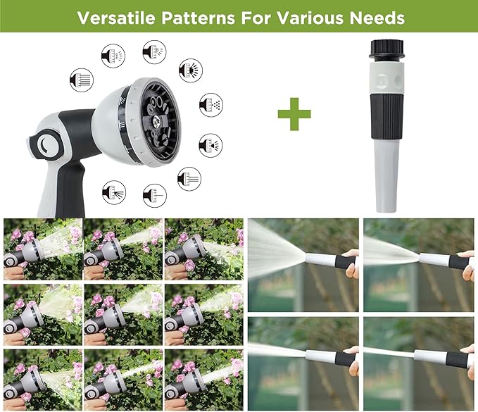 Tuyeho Retractable Garden Hose Reel 130 FT, Wall Mount Heavy Duty Water Hose Reels with Automatic Slow Rewind System, Outdoor Hoses Reel with 2 Hose Nozzles for Garden Watering, Car Wash, Pet Shower