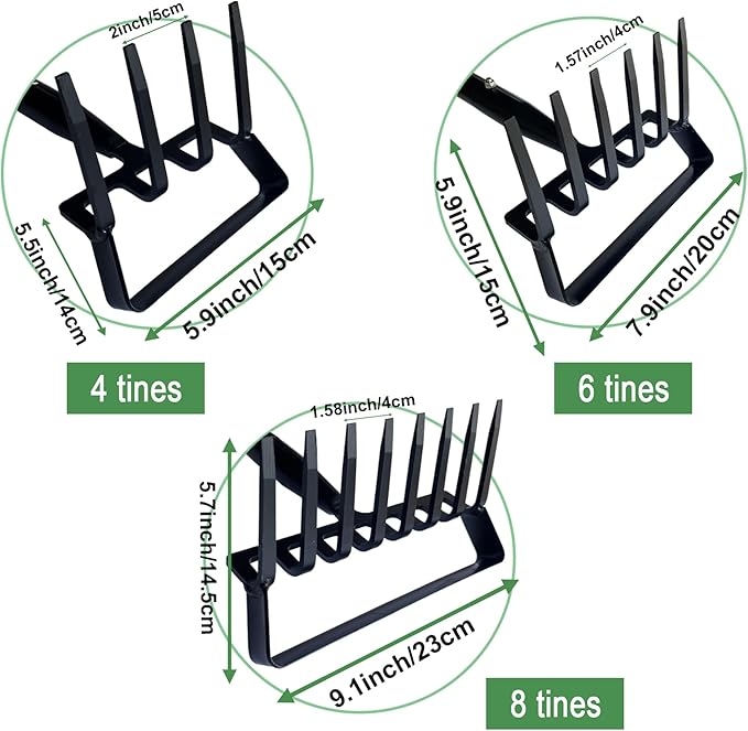 8-Tines Rake and Stirrup Hoe - Adjustable Long Handle Scuffle Loop Hula Action Hoe for Weeding, Digging, Loosening Soil, Stainless Steel Tiller Cultivator for Gardening, Raised Flower Beds Planting.