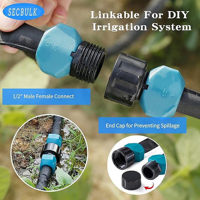 2025 Flat Soaker Hose 200 ft with Stakes for Garden, 50ft x 4 Linkable Drip Hose Diy Garden Irrigation System Saving 80% Water, Dual-layer Leak-free Design Water Hose with Holes