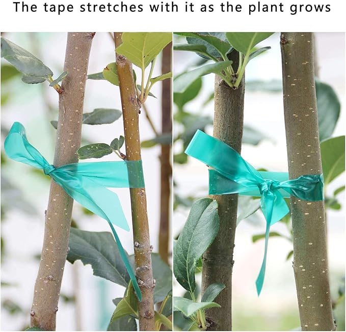 Stretch Tie Tape Roll, 1/2" 150ft Garden Tie Tape, Thick Sturdy Plant Ribbon Garden Green Vinyl Stake Gardening Tools for Indoor Outdoor Patio Plant Use (10 Pack)