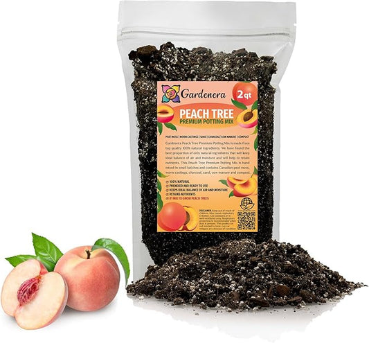 Premium Peach Potting Soil Mix - Optimal Nutrient-Rich Blend for Thriving and Juicy Peaches - 2 Quart