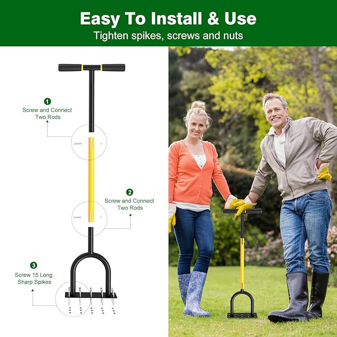 Lawn Aerator Tool - Grass & Soil Aerator for Lawn & Yard Care, Durable Manual Lawn Aerator for Healthy Grass, Compact Soil & Easy-to-Use Spike Plug Aerator