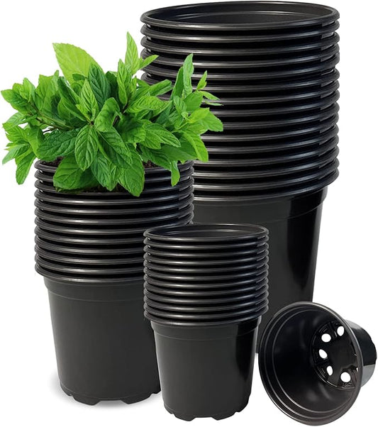 RAOOKIF 3 4 5 6 7 Inch Nursery Pots Variety Pack, 35pcs Durable Plastic Plant Pots with Drainage Holes, Nursery Pots for Plants, Growing Seeds Pots Liner (Black-3+4+5+6+7Inch)