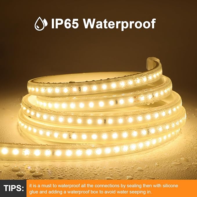 AIMENGTE LED Strip Lights for Room - Outdoor Led Strip Lighting Waterproof, AC 110V, 1200LEDs, 3000k LED Rope Lights for Garden, Patio, Living Room Bedroom Kitchen Home Decoration(32.8ft, Warm White)