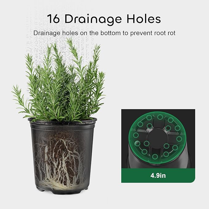 GROWNEER 12 Set 6‘’ 1 Gallon Nursery Pot for Plants Flexible Flower Pots with Drainage Hole and Saucer, Plant Container for Indoor Outdoor, Seedlings, Vegetables, Succulents, Cuttings(Black)