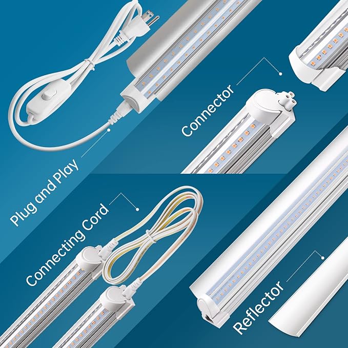 Barrina LED Grow Light 4FT, 168W(4 x 42W, 1000W Equivalent), Full Spectrum, V-Shape with Reflector, Grow Light Strip, Grow Lights for Indoor Plants, 4-Pack
