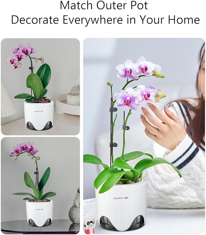 5 inch Orchid Pots with Holes for Repotting,Set of 1,Double Layer Plastic Imitate Ceramic Orchid Planter Provide Good Air Circulation,Clear Orchid Pot Match Decorative Orchid Container