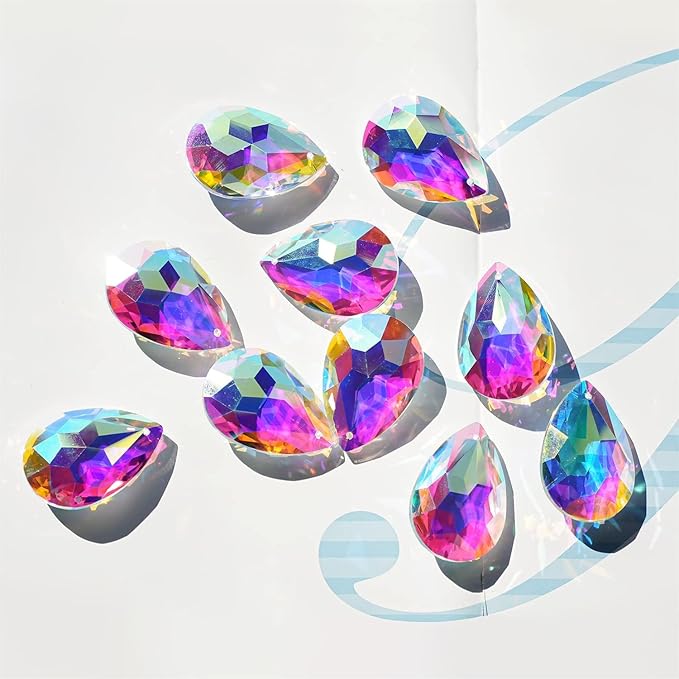 10pcs 50mm Chandelier Crystal Prisms Pendants,Colorful Bauhinia Ornament Chandelier Parts,Suncatcher Hanging Crystals for Lamp Window Christmas Tree Decoration