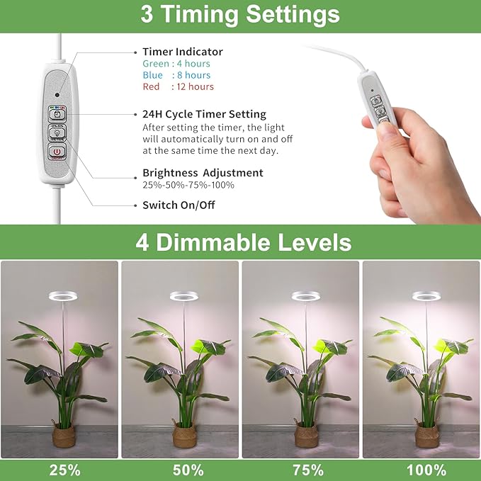 LBW Plant Grow Light, 72 LEDs Full Spectrum Grow Lights for Indoor Plants, 56in Large Grow Lamp with 4/8/12H Auto Timer & 4 Dimmable Brightness, Height Adjustable, Ideal for Tall Plants