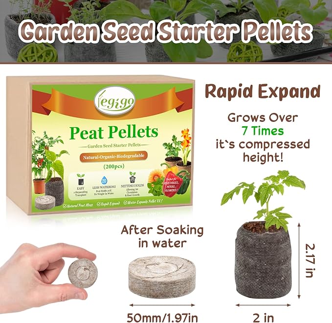 Legigo 200 Pcs 50mm Seed Starter Peat Pellets Pods for Seedlings- Compressed Seed Starting Pellets Seed Starter Pods Plugs Soil Peat Pods for Starting Seeds, Garden Planting Herb Flower Vegetables