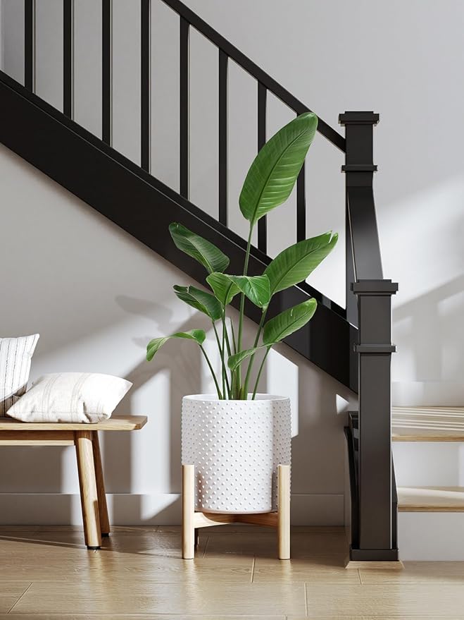LE TAUCI 6+8+10 Inch Plant Pots Indoor, Ceramic Planter Pots for Plants, Raised Dots Flower Pots Indoor for Home and Office, Mid-Modern Century Pots Indoor with Drainage Hole and Silicone Plug, White