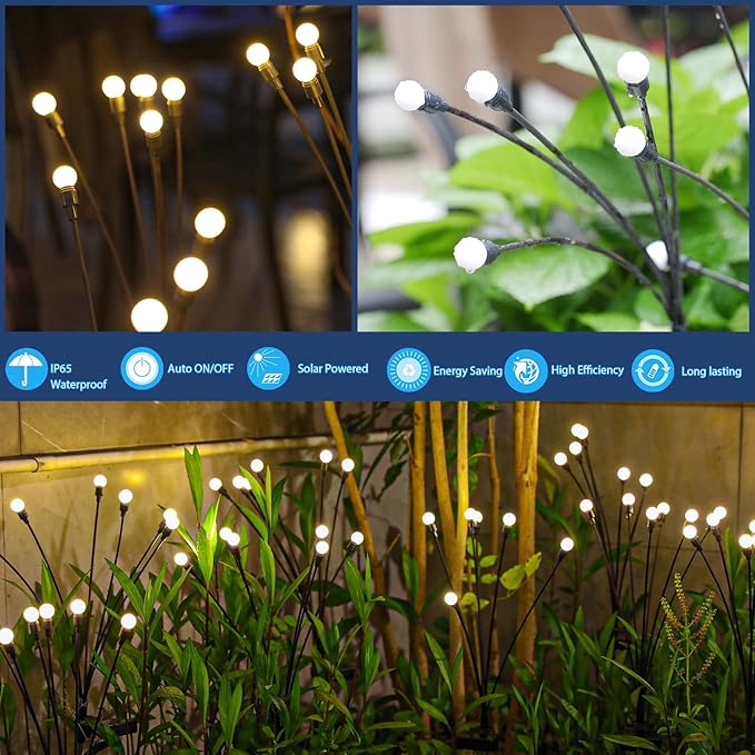 TONULAX Solar Garden Lights - Upgraded Solar Swaying Light, Sway by Wind, Outdoor Lights, Yard Patio Pathway Decoration, High Flexibility Iron Wire & Heavy Bulb Base, Warm White(6 Pack)