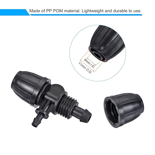 MECCANIXITY Drip Irrigation Barbed Tee 3-Way Fitting 8mm to 4mm ID Tubing for Garden Drip Tape Tubing Sprinkler System Black Pack of 15