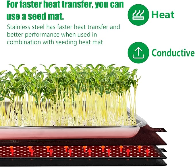 Stainless Metal Trays, Stainless Steel Seed Starter Carry Tray for Nursery Seedling Pots Water Collection Transplantation (10.63 inch×14.17 inch, 1.18" Height, 10-Pack)