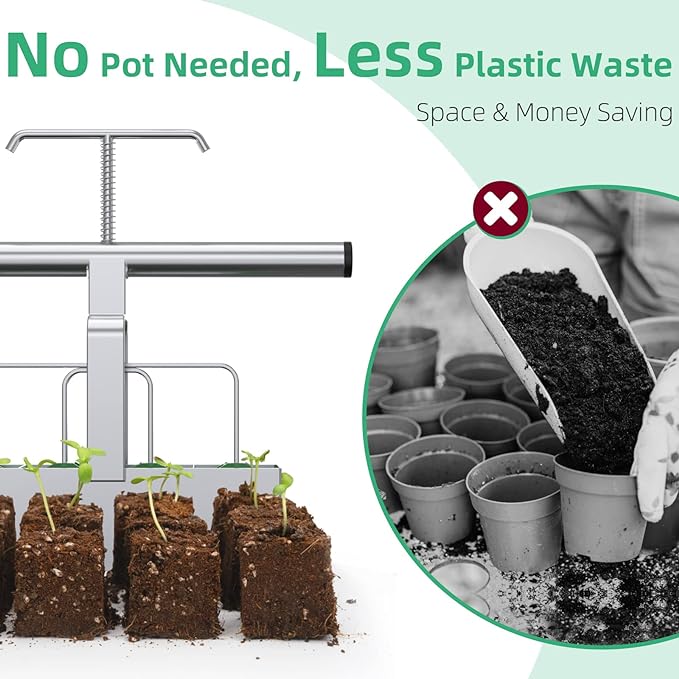 Soil Blocker with Comfortable Handle, 4 Cell Soil Block Maker 2 Inch Mold Blocking Tool for Seed Starting Germination, Grow Seedling No Transplant Shock