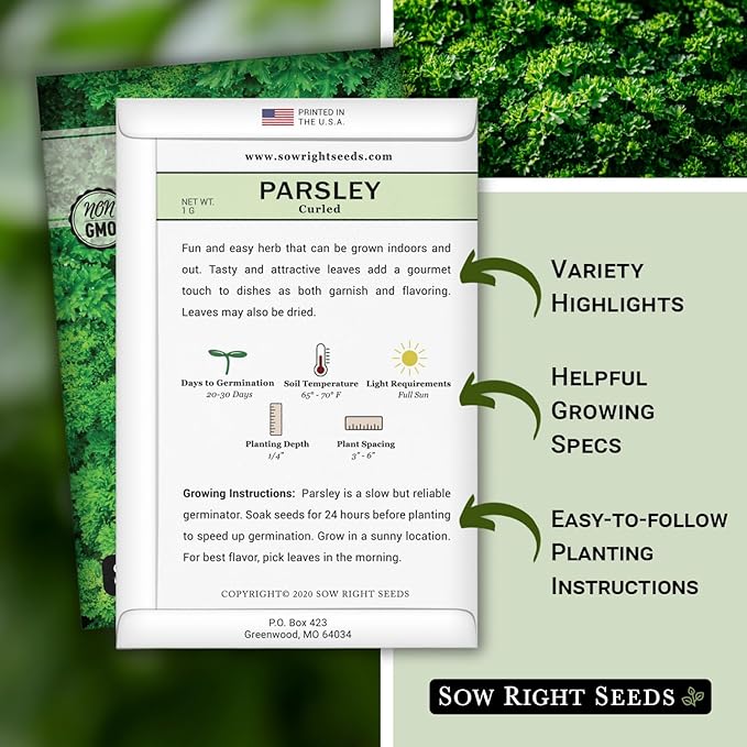 Sow Right Seeds - Curly Leaf Parsley Seed for Planting - Non-GMO Heirloom Packet with Instructions to Plant and Grow a Kitchen Herb Garden - Indoor or Outdoor - Great for Hydroponics Growing (2)