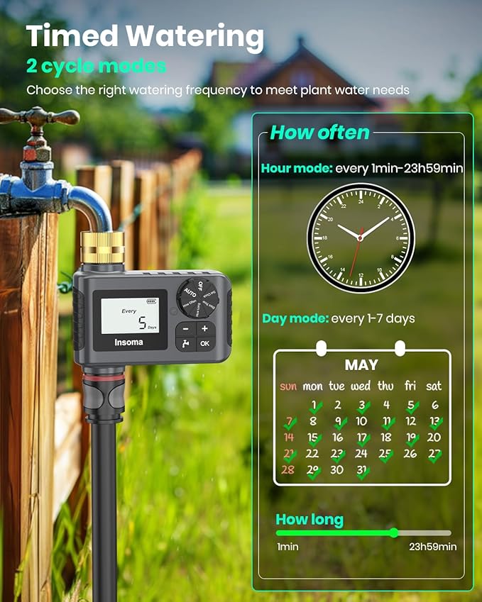 2 PCS Water Timer with Brass Inlet, Water Sprinkler Timer with Rain Delay/Manual/Automatic Drip Irrigation and Lawn Watering System for Yard