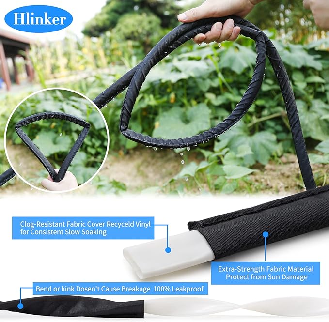 Flat Soaker Hose 50 100 FT for Garden Beds, 100Ft 1/2" Linkable Consistent Drip Irrigation Hose Save 80% Water, Leakproof Heavy Duty Double Layer Sprinkler Hose