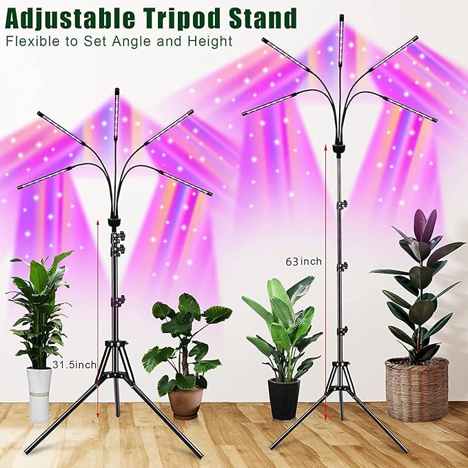 KEELIXIN Grow Lights for Indoor Plants,5 Heads Red Blue White Full Spectrum Plant Light with 15-60" Adjustable Tripod Stand, Indoor Grow Lamp with Remote Control and Auto On/Off Timer Function