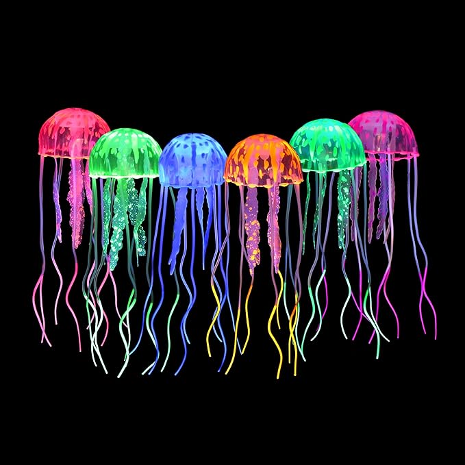 Lpraer 6 Pack Glow Jellyfish Floating Fish Tank Decorations Glowing Effect Silicone Simulation Jellyfish Ornament Aquarium Decorations (6 Colors)