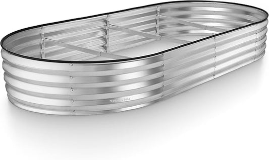 Galvanized Raised Garden Beds Outdoor // 8×4×1 ft Planter Raised Beds for Gardening, Vegetables, Flowers // Large Metal Garden Box (Silver) // Patented Tool-Free Design