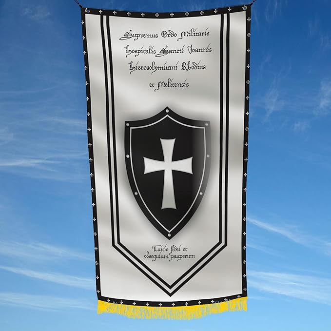 Sovereign Military Hospitaller Order of Saint John of Jerusalem 3x5 Feet Flag - Saint John of Jerusalem & Rhodes Design, Historical Saint John of Jerusalem Coat of Arms, Polyester with Grommets
