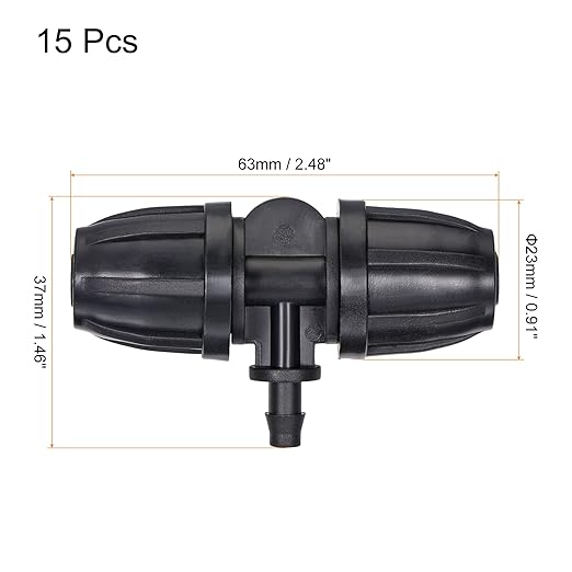 MECCANIXITY Drip Irrigation Barbed Tee 3-Way Fitting 8mm to 4mm ID Tubing for Garden Drip Tape Tubing Sprinkler System Black Pack of 15
