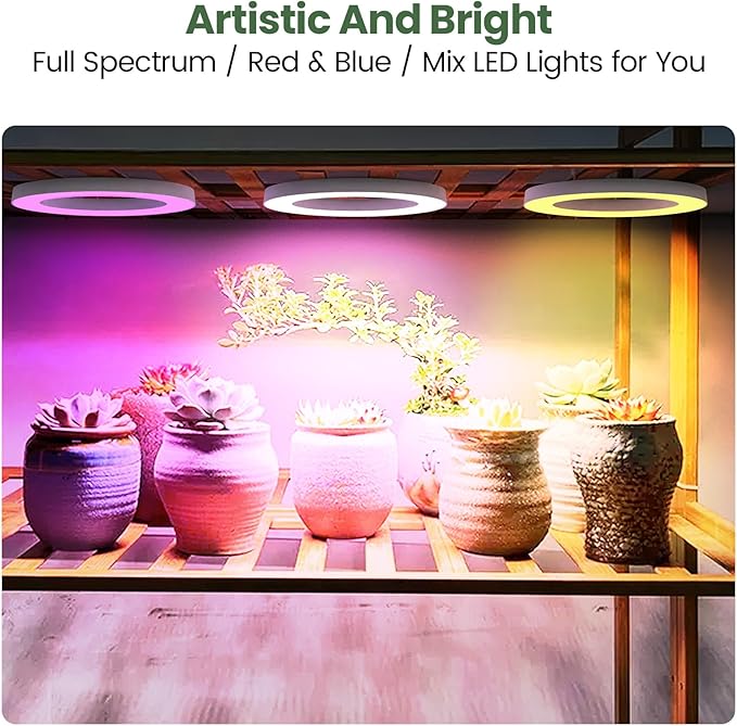 Mosthink 6.3" Ceiling Grow Lights for Indoor Plants, 144 LEDs Plant Light Full Spectrum, Under Cabinet Growing Lamp with Auto Timer, 10 Dimmable Levels, 3 Modes with Transparent Cover,Corded