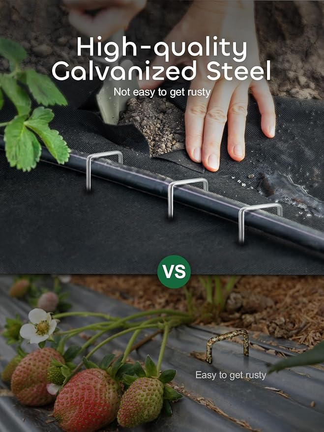 GROWNEER 100 Pack Galvanized Landscape Staples 6 inch 11 Gauge Garden Staples and 100 Pack Gasket U-Shaped Tent Stakes SOD Pins Yard Stakes for Securing Weed Fabric Barrier Ground Cover Fence