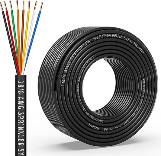 18/8 Solid Sprinkler System Wire 50ft, 18 Gauge Irrigation Wires PVC Jacket Sprinkler Cable for Underground Irrigation Valves Field Central Control System