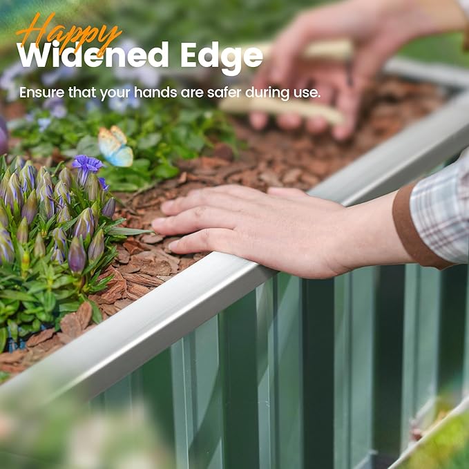 KING BIRD Raised Garden Bed 68"x 36"x 12" Galvanized Steel Metal Outdoor Garden Planter Box Kit with 2 Pairs of Gloves (Green)