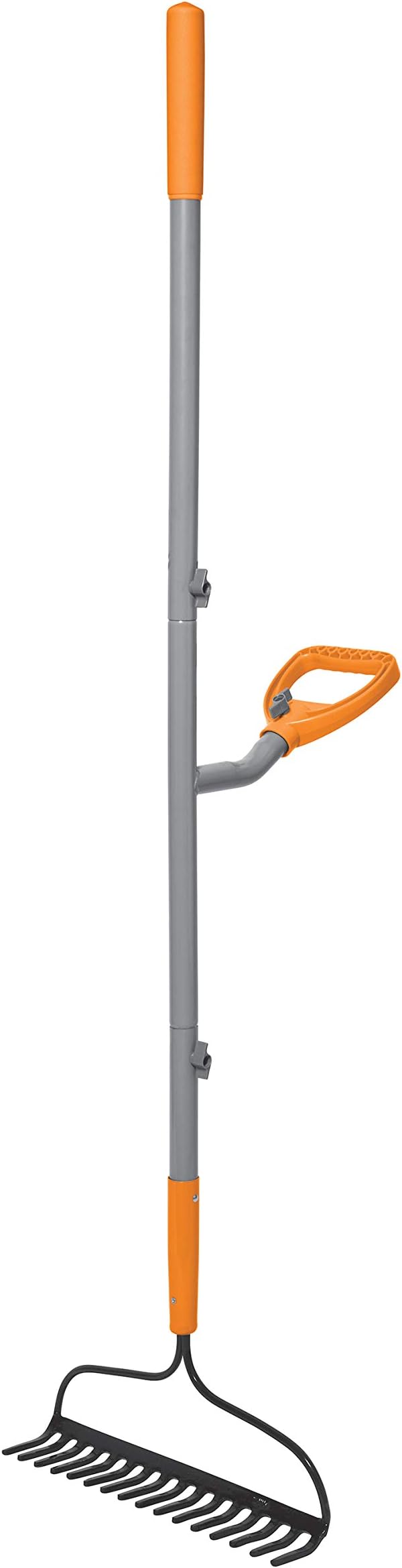 ERG-BWRK16 Strain Reducing Steel Impact Resistant Bow Rake, 16-Tine, 54-Inch Shaft, w/Patented Ergonomic Second Handle, Gray/Orange