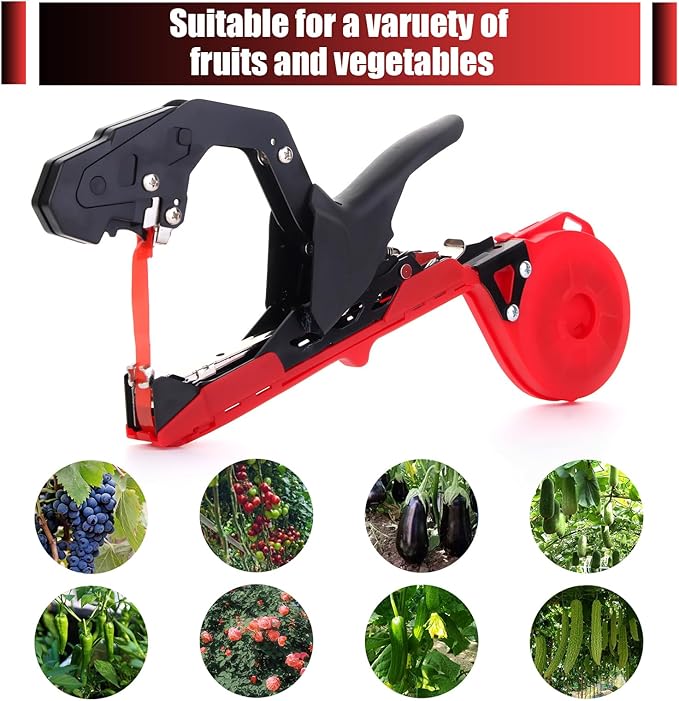 Plant Tying Machine,Plant Vine Tying Machine Tool with 10000pcs Staples 20 Rolls Tape Plant Tape Gun for Grapes Raspberries Tomatoes and Vining Vegetables Tying Tool(red)