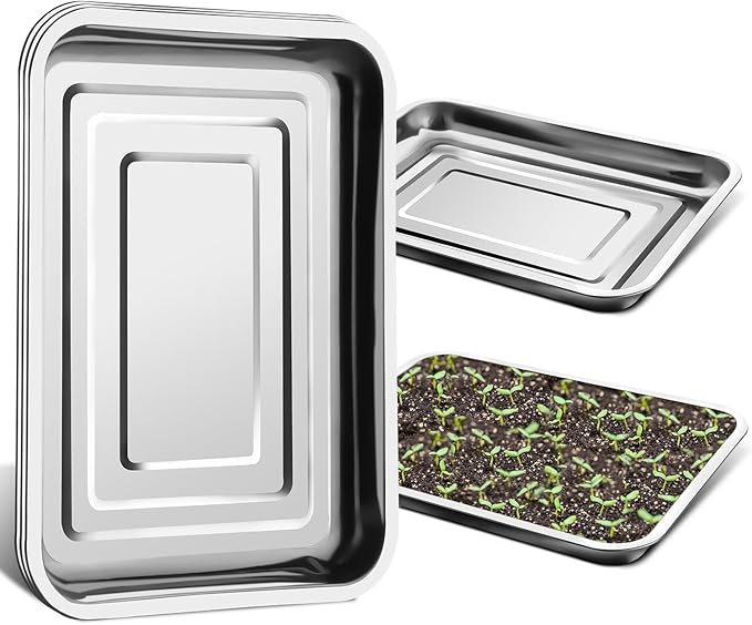Stainless Metal Trays, Stainless Steel Seed Starter Carry Tray for Nursery Seedling Pots Water Collection Transplantation (13.56 inch×17.5 inch, 1.18" Height, 5-Pack)