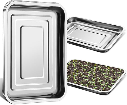 Stainless Metal Trays, Stainless Steel Seed Starter Carry Tray for Nursery Seedling Pots Water Collection Transplantation (13.56 inch×17.5 inch, 1.18" Height, 5-Pack)