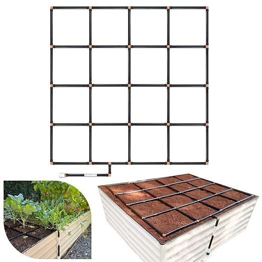 Garden In Minutes Drip Irrigation System for Garden, Soaker Hose & Garden Watering System Preassembled Drip Irrigation Kit, Flower Bed Sprinkler, Garden Irrigation System Kit - 4x4 (44"x44")