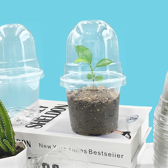 Transparent Nursery Pots 4Inch with Humidity Domes for Seeds Starting, Clear Plastic Plant Pots with Drainage Holes (4Inch, 30Pcs,Clear Pots with Lids)