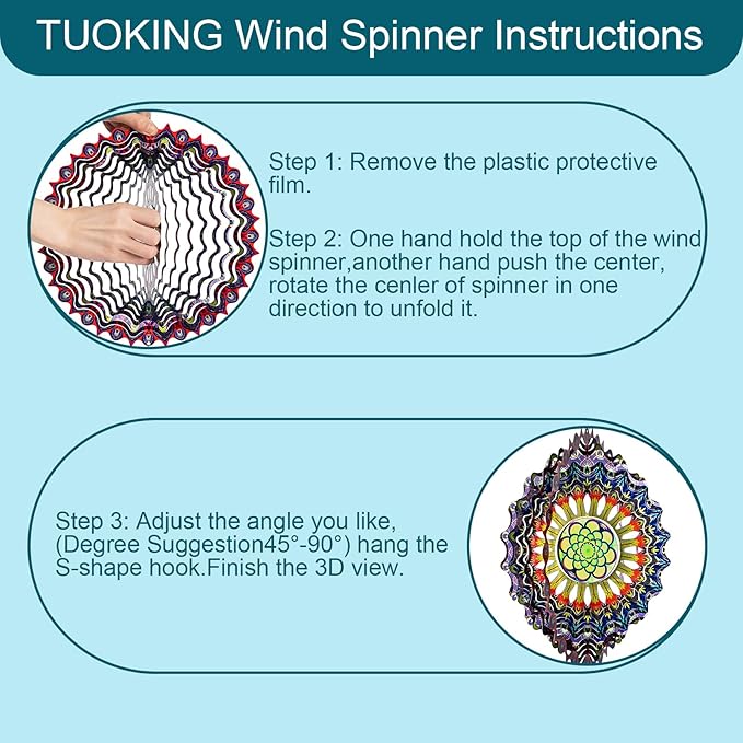 TUOKING Wind Spinners Outdoor Peacock Feathers 3D Metal Hanging Art Wind Sculptures 12 Inch Stainless Steel for Yard and Garden Decoration Worth Gift for Women