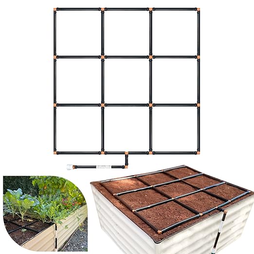 Garden In Minutes Drip Irrigation System for Garden, Soaker Hose & Garden Watering System Preassembled Drip Irrigation Kit, Flower Bed Sprinkler, Garden Irrigation System Kit - 3x3 (33.5"x33.5")