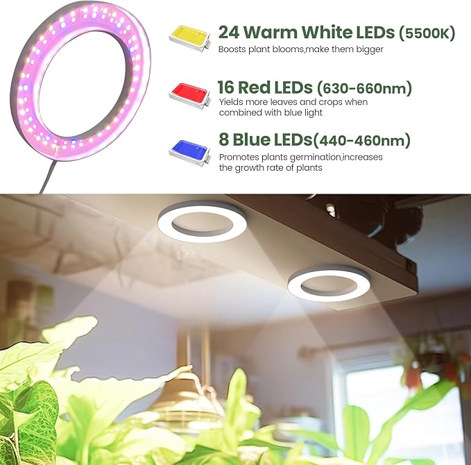 Mosthink 6.3" Ceiling Grow Lights for Indoor Plants, 144 LEDs Plant Light Full Spectrum, Under Cabinet Growing Lamp with Auto Timer, 10 Dimmable Levels, 3 Modes with Transparent Cover,Corded