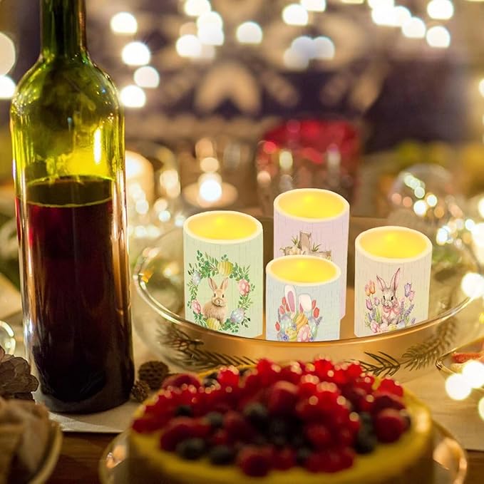 Flameless LED Battery Candles Waterproof Pillar Candles Tealights with 18-Key Timer Remote Colorful Lights for Indoor Outdoor Party Home Easter Decorations, Easter Bunny Egg Floral Retro