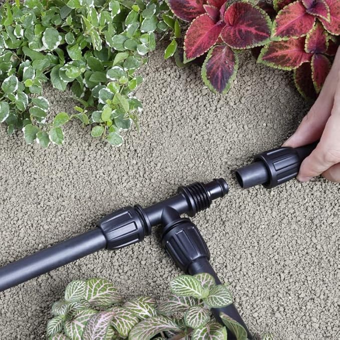Drip Irrigation Fittings Kit for 1/2 Inch Tubing -18 Pieces Set- 3 Tees,3 Switch Valves,3 T Connectors,2 Elbows,3pcs 1/2" to 1/4" tubing Reducers,4 End Cap, Barbed Locked Nuts Connectors
